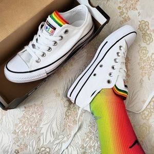Converse Rainbow White Low Tops